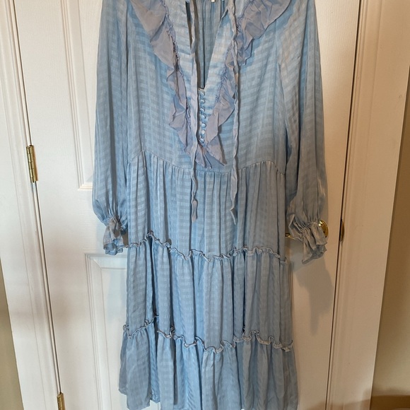 Anthropologie blue tiered ruffle detail dress Sz M medium - Picture 5 of 5